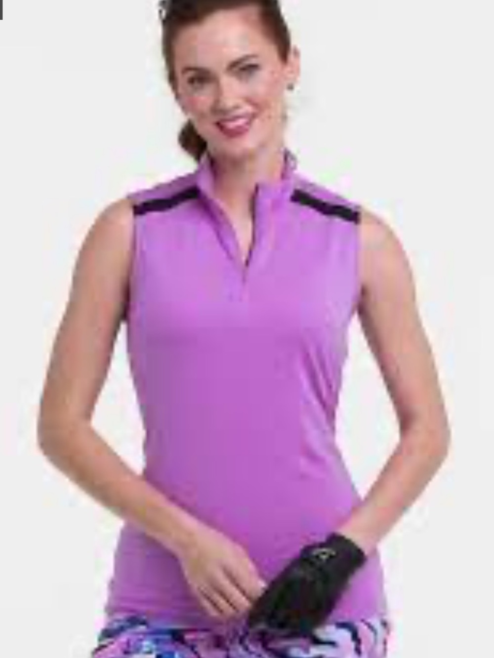 EP NY Sleeveless Zip Mock Polo w/ Contrast Mesh Veri Violet Multi Size Medium